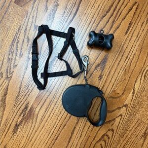 Flexi Black Dog Leash Set with Harness and Bag Holder